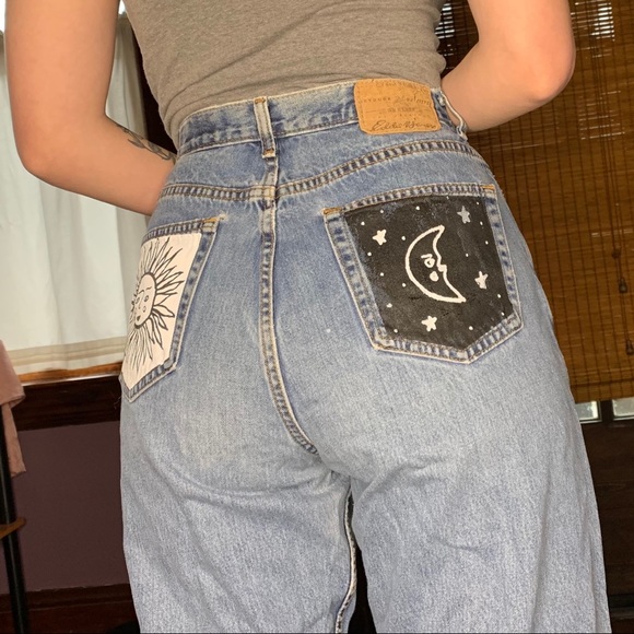 Vintage Painted Orange Tab Eddie Mom Jeans - Picture 7 of 8